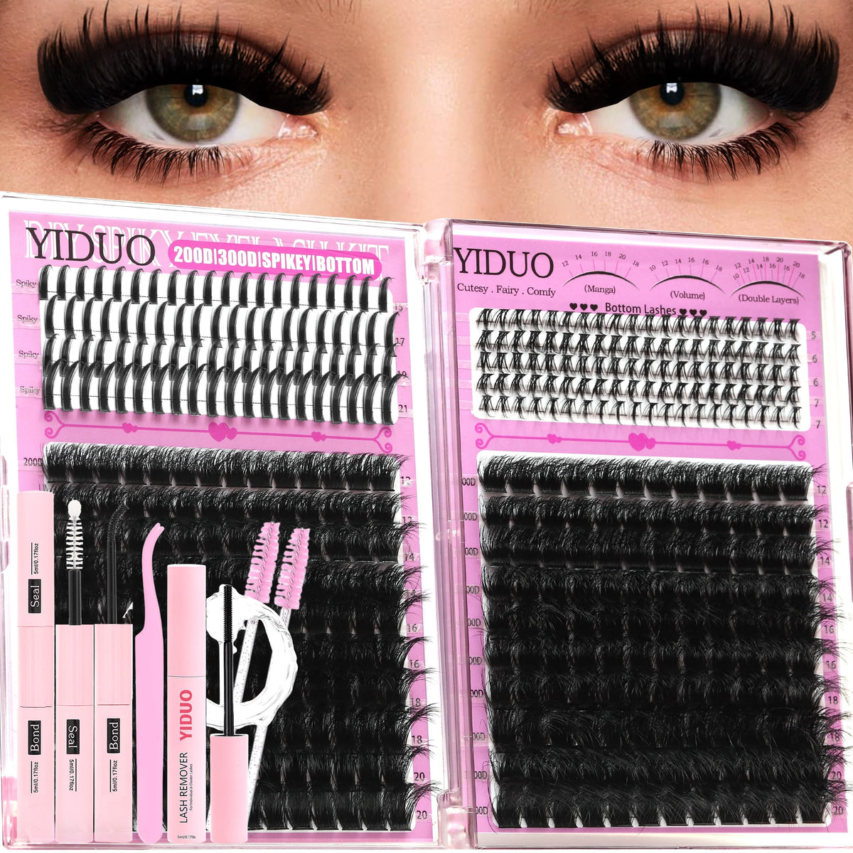 YIDUO Lash Clusters Kit with 420 pieces and various lash styles