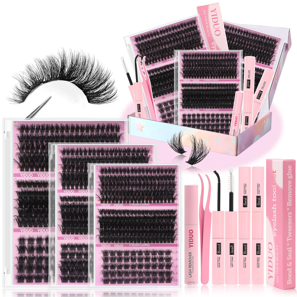 YIDUO Lash Clusters Kit with 770 pcs and accessories