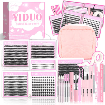 YIDUO Lash Clusters Kit with portable makeup bag and lash tools