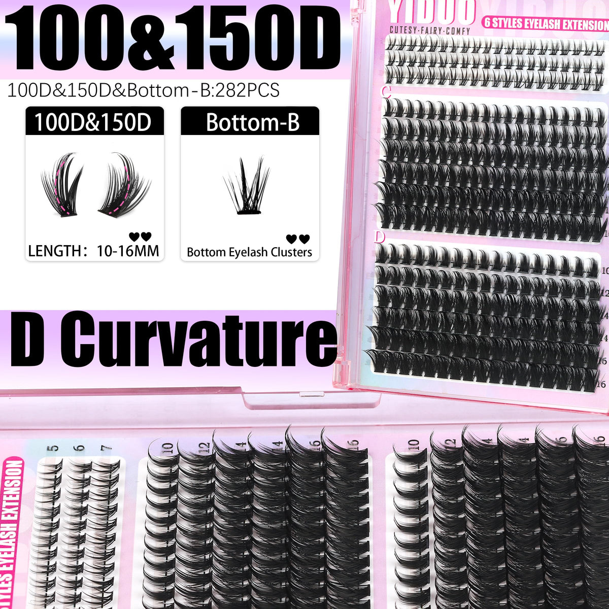 YIDUO lash clusters with included lash brushes and remover