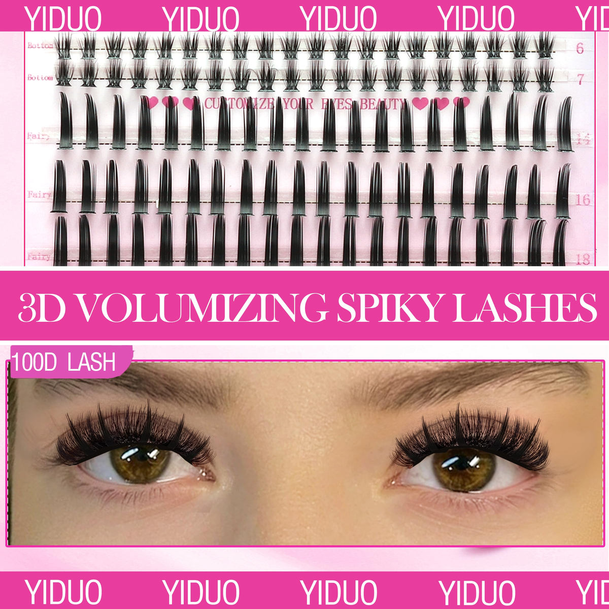 YIDUO Lashes Clusters 280Pcs displayed with beauty products
