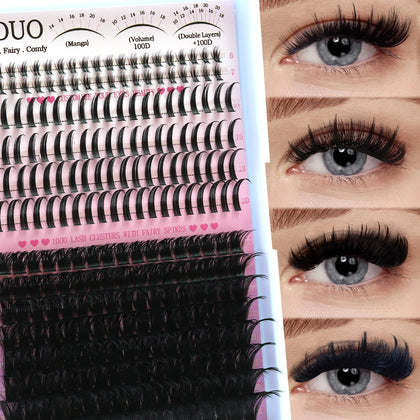 YIDUO Lashes Clusters 280Pcs front view with spiky lashes