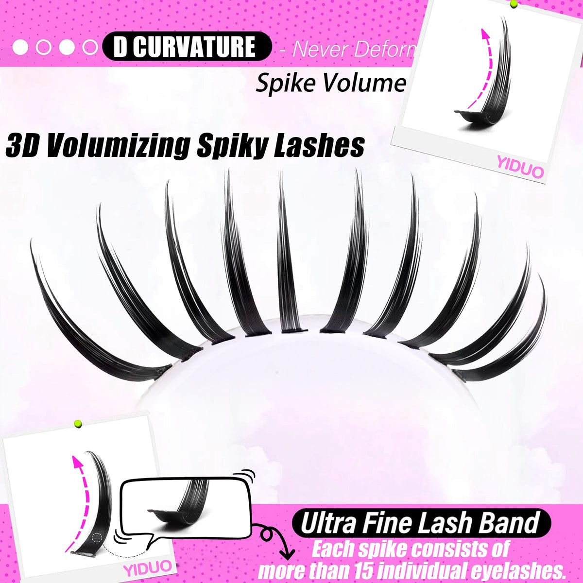 YIDUO Lashes Clusters 280Pcs packaging with lash details