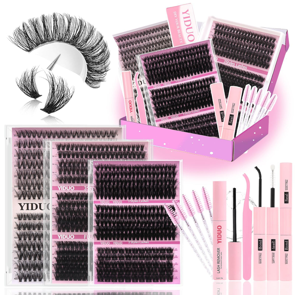 YIDUO Lashes Clusters Kit packaging with 835 pcs lashes