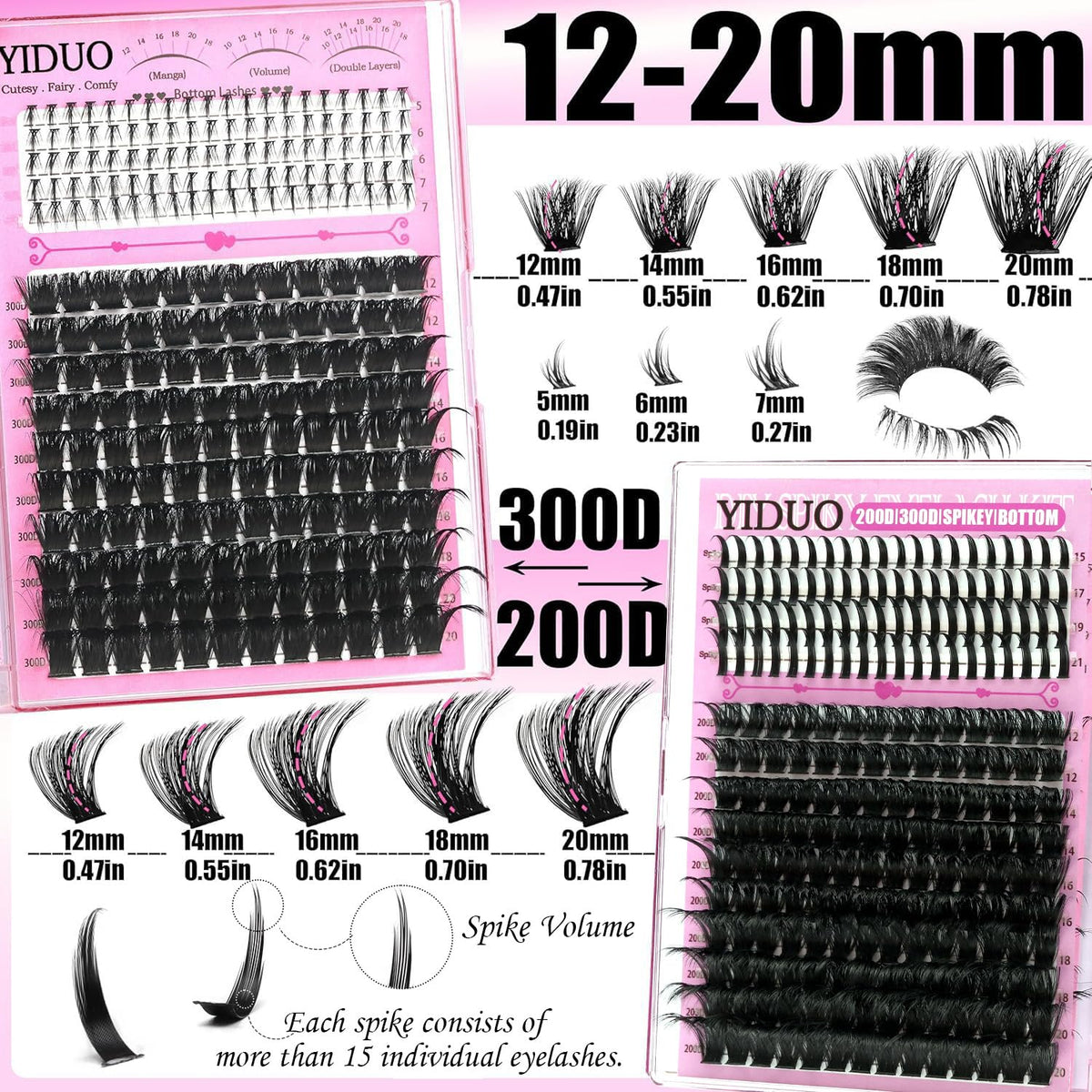 YIDUO Lashes Clusters Kit packaging with lash styles