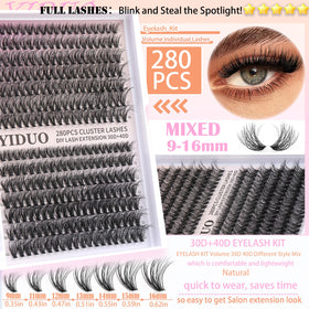 YIDUO Lashes Clusters Kit with eyelash brushes displayed