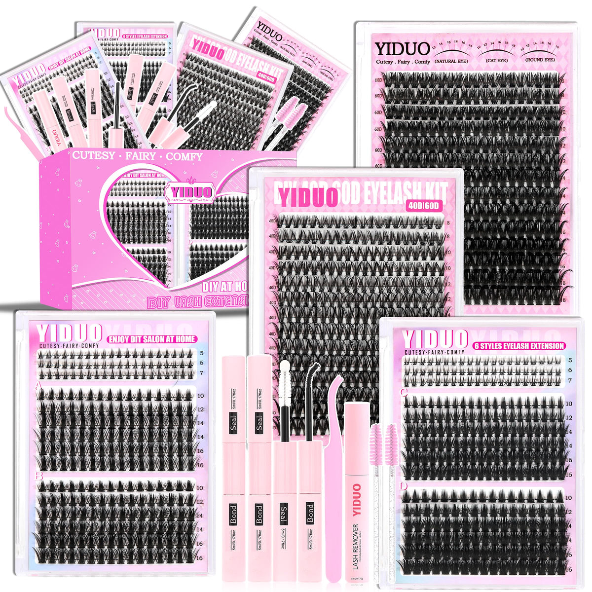 YIDUO Manga Lash Clusters Kit with 1094 pieces and accessories