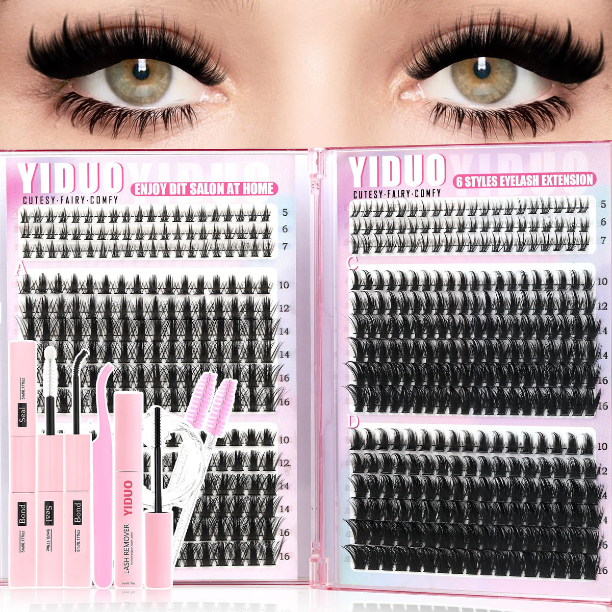 YIDUO Spikes Lash Clusters Kit 534Pcs with various styles