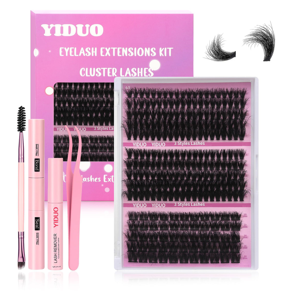 YIDUO Volume Lash Clusters Kit 255Pcs packaging front view