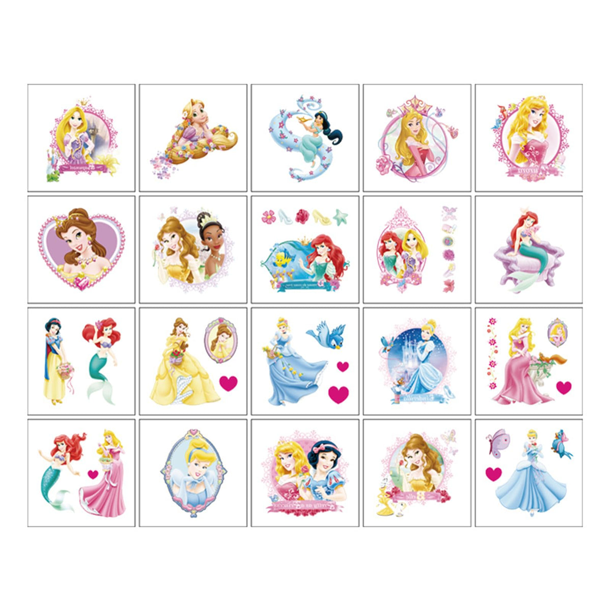 YINFENGKANHAI Cartoon Princess temporary tattoos assorted designs display