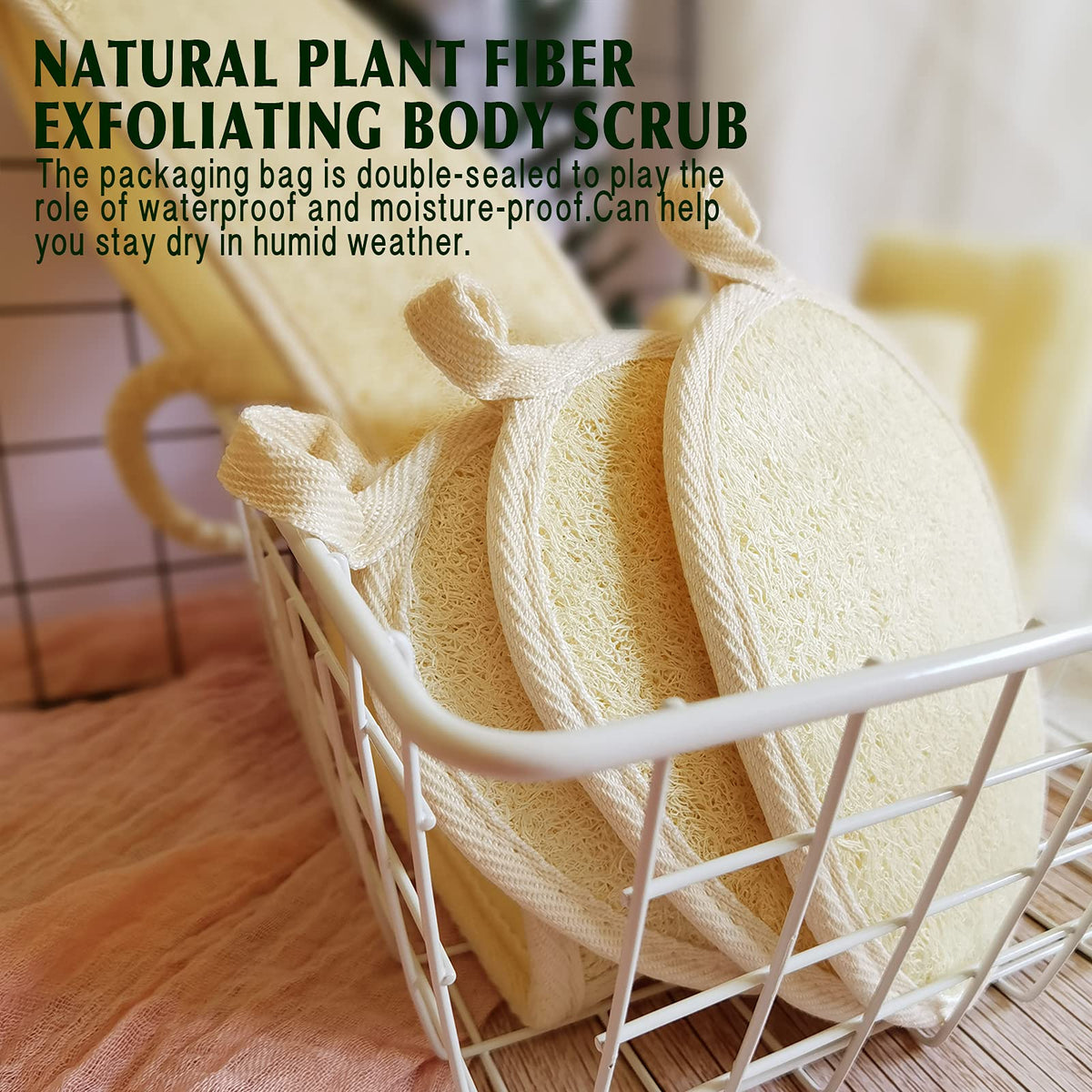 YIQINGJIE Natural Loofah Exfoliating Body Scrubber packaging
