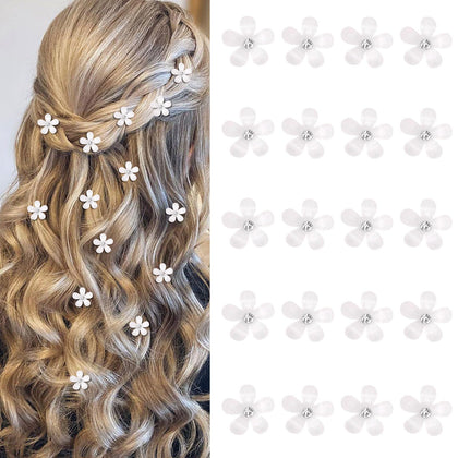 YISSION 20 mini white rhinestone flower hair clips set