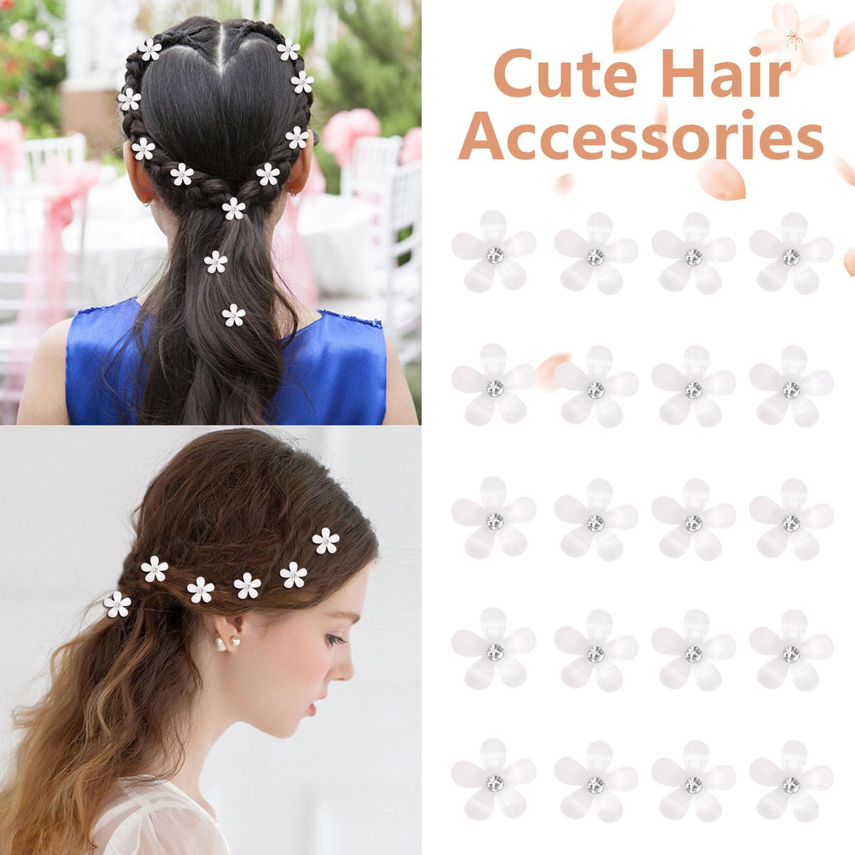 YISSION mini white flower hair clip in elegant hairstyle