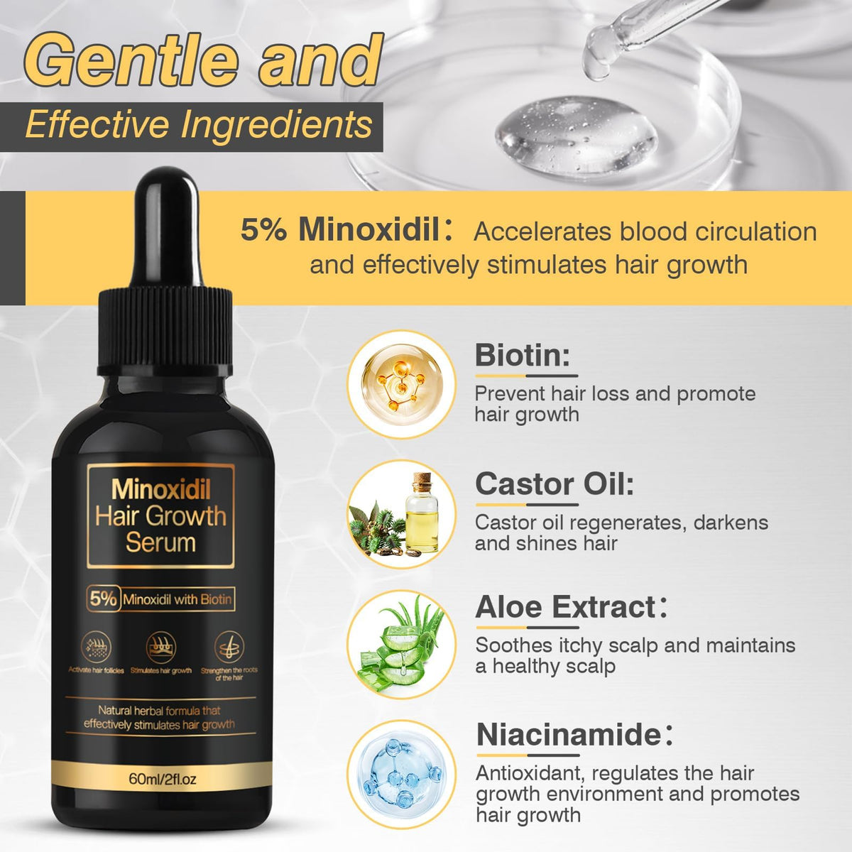 YKDILYHH Minoxidil Hair Growth Serum 5% application on scalp