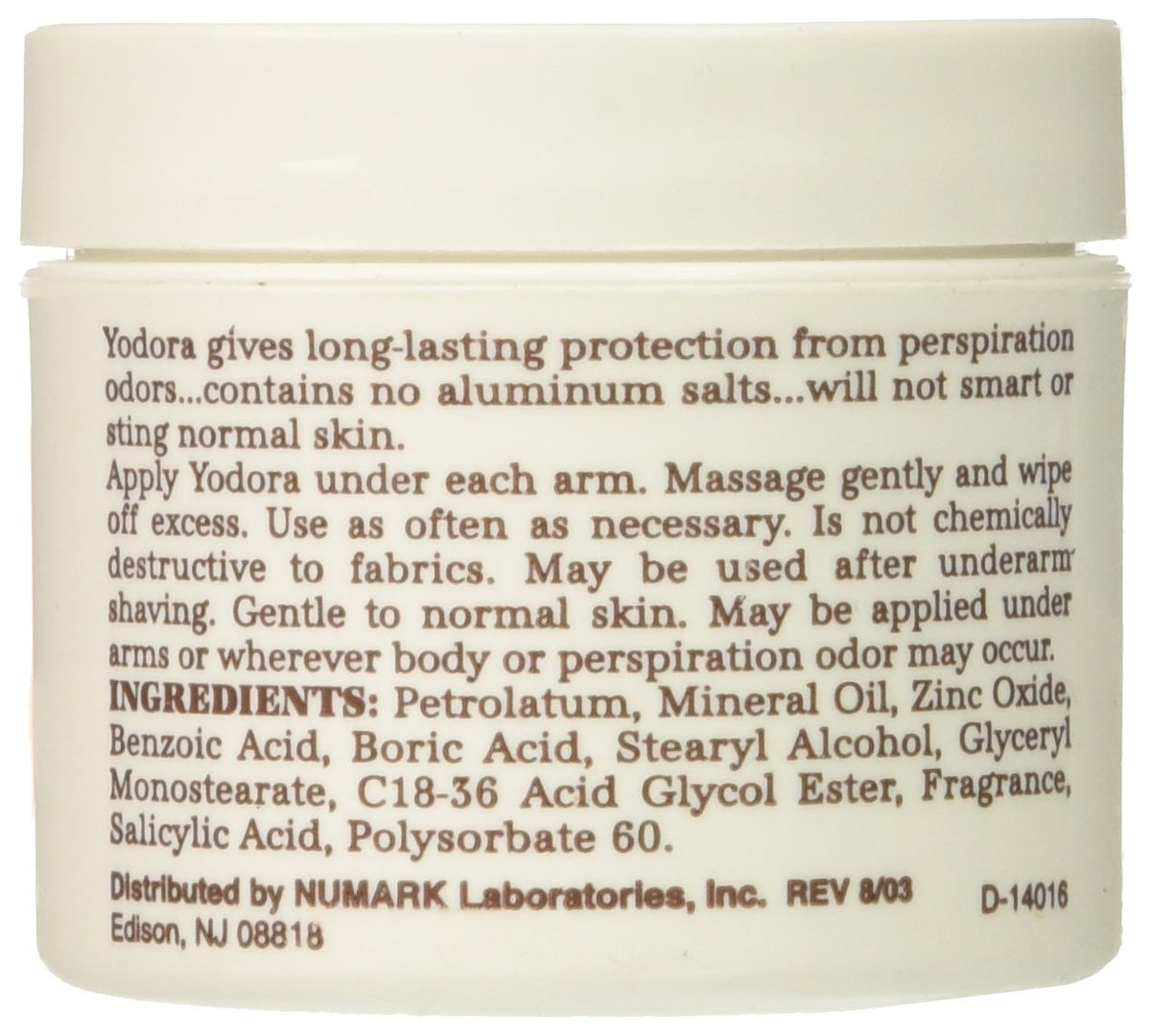 Yodora Deodorant Cream 2 oz tube side view showing product texture