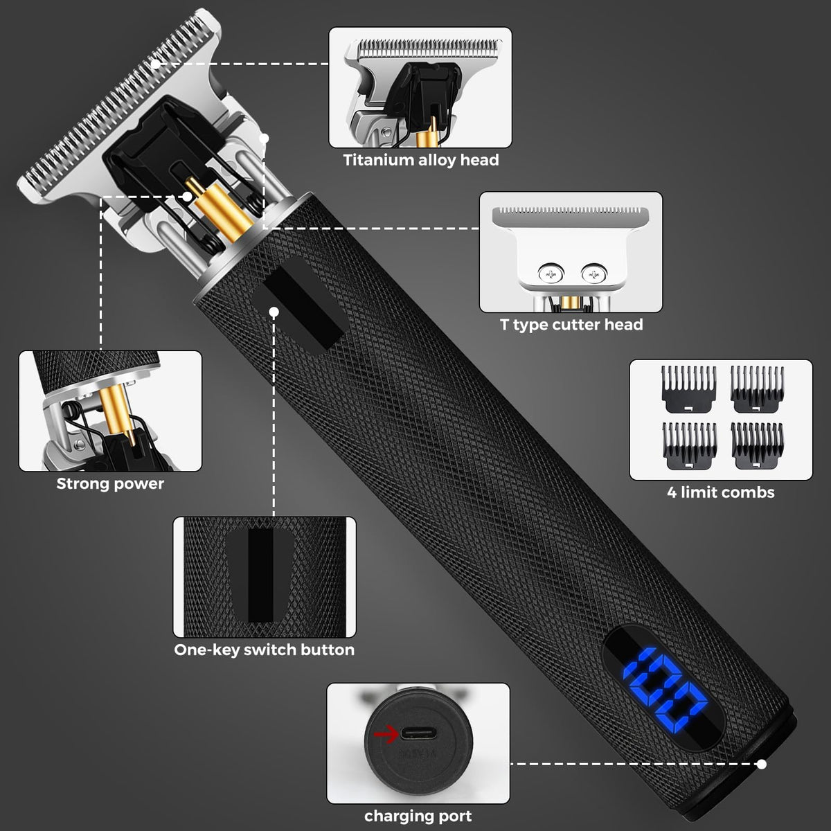 YOGINGO Hair Trimmer showing T-Style Zero-Gap Cutter Head