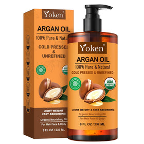 Yoken Argan Oil with a soft towel and flowers