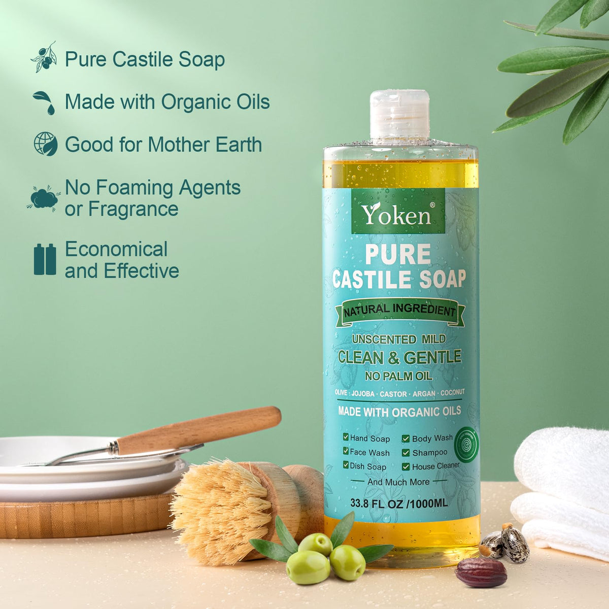 Yoken Castile Soap bottle side view with label