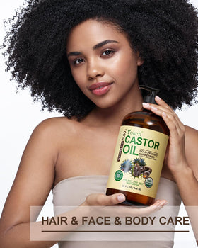 Yoken castor oil displayed with natural ingredients
