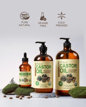 Yoken castor oil in a beauty routine setup
