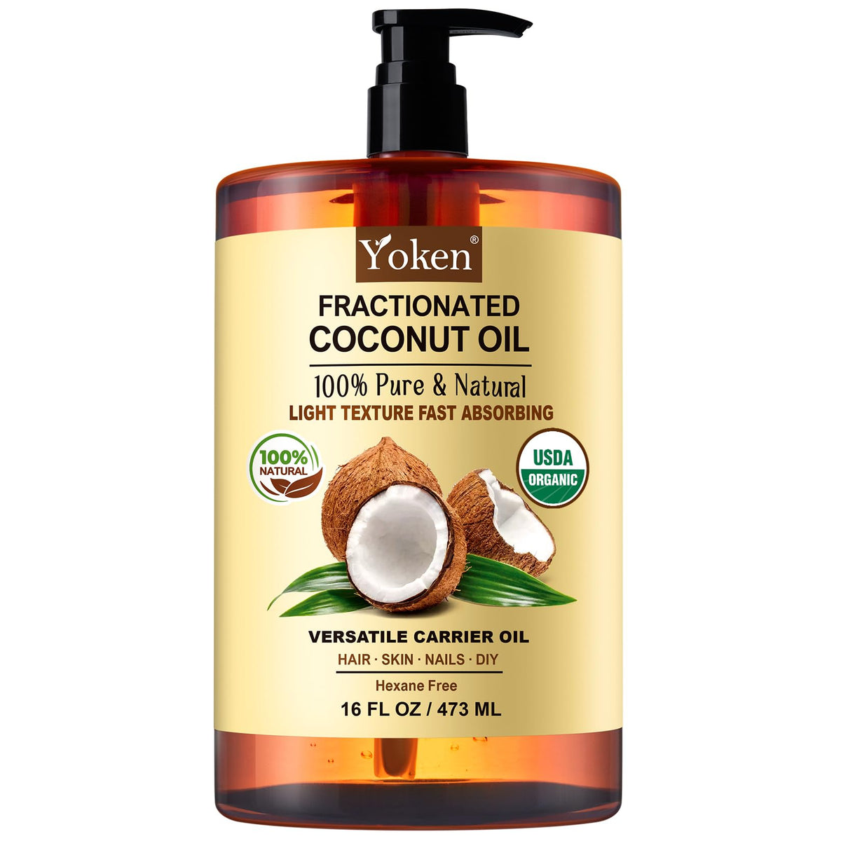 Yoken Fractionated Coconut Oil 16oz bottle front view