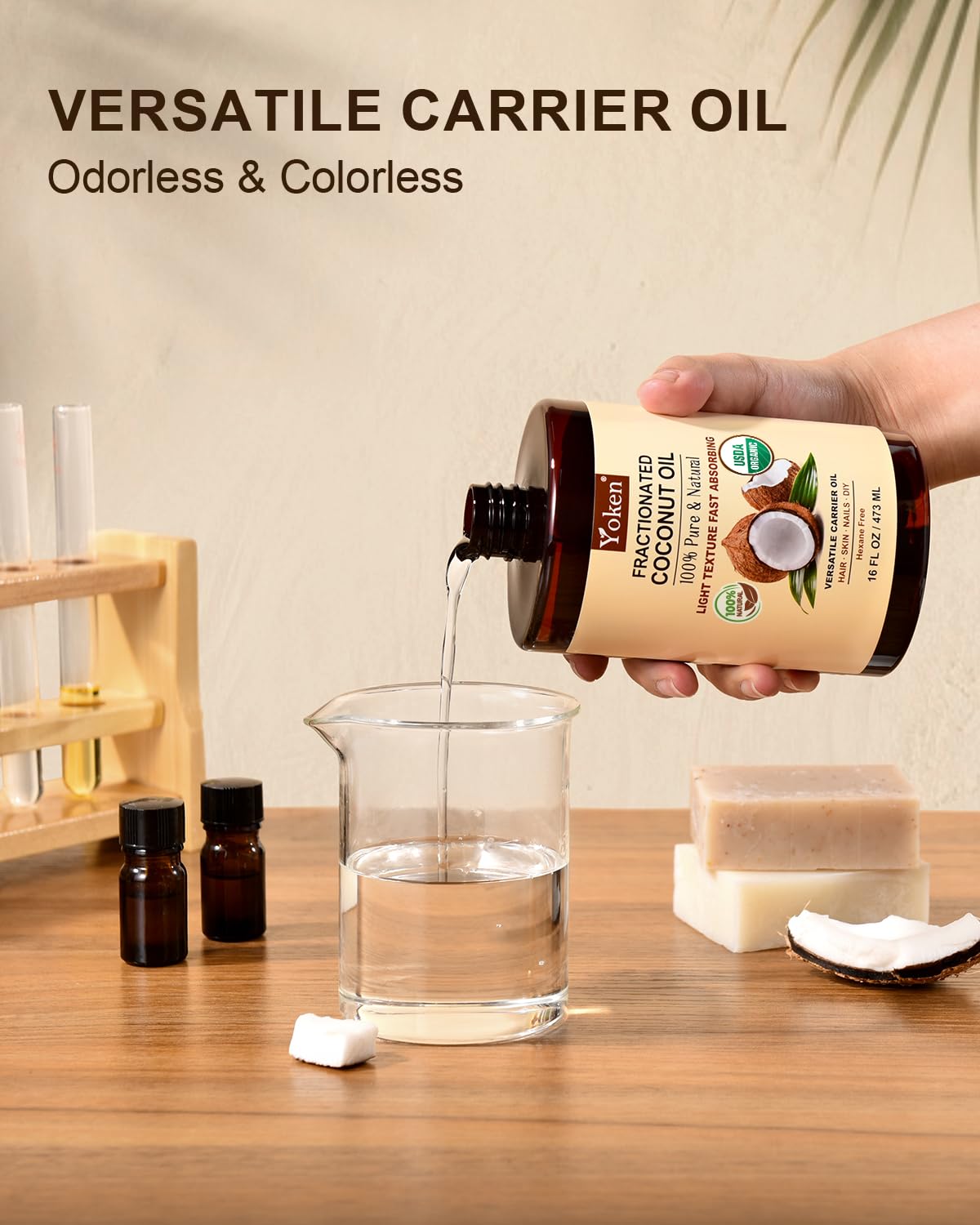 Yoken Fractionated Coconut Oil 16oz in a bathroom setting