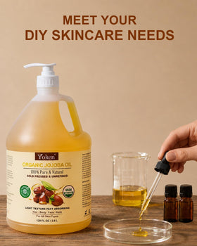 Yoken Jojoba Oil 128oz in a bathroom setting