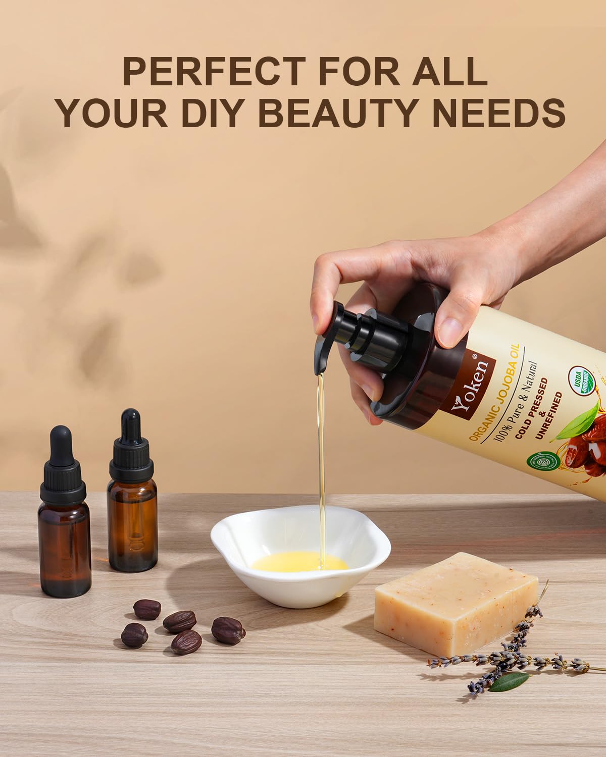 Yoken Jojoba Oil bottle with amber colour for better storage