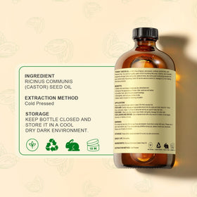 Yoken Organic Castor Oil 16oz on a bathroom shelf