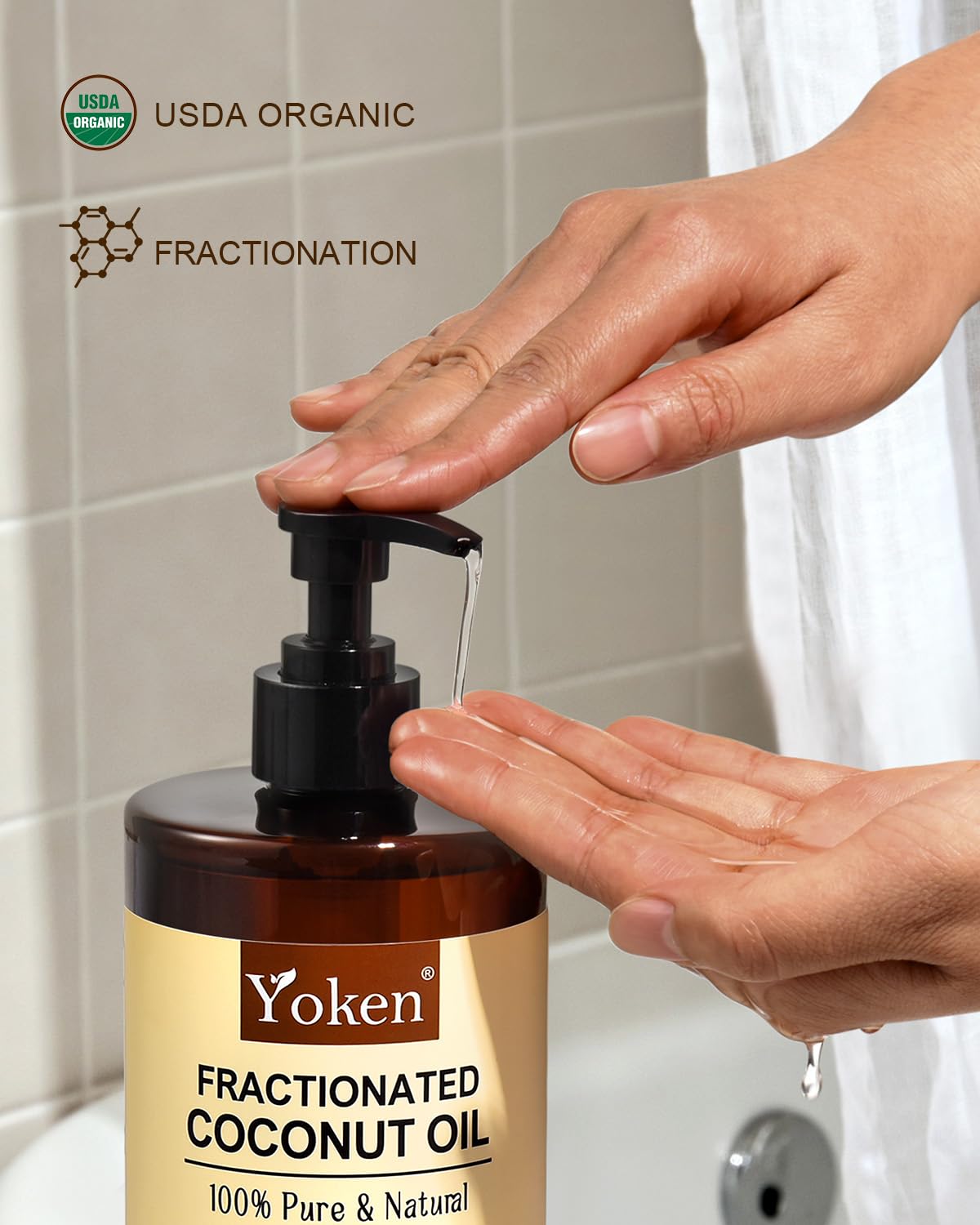 Yoken Organic Fractionated Coconut Oil 32oz bottle with label