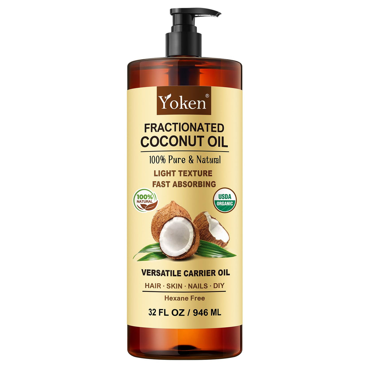 Yoken Organic Fractionated Coconut Oil 32oz front view