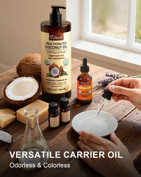 Yoken Organic Fractionated Coconut Oil used for hair conditioning