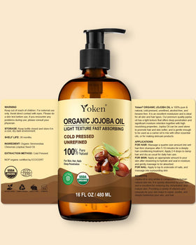 Yoken Organic Jojoba Oil 16oz bottle with natural ingredients