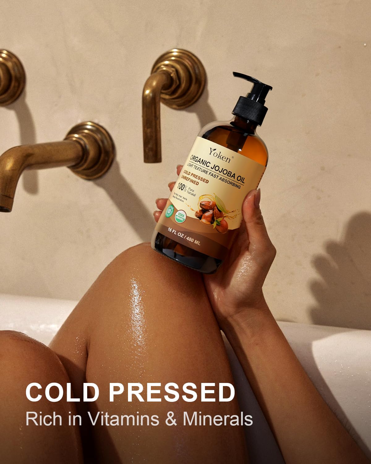 Yoken Organic Jojoba Oil 16oz in a skincare routine setup