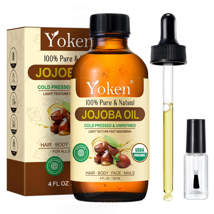 Yoken Organic Jojoba Oil 4oz glass dropper bottle front view