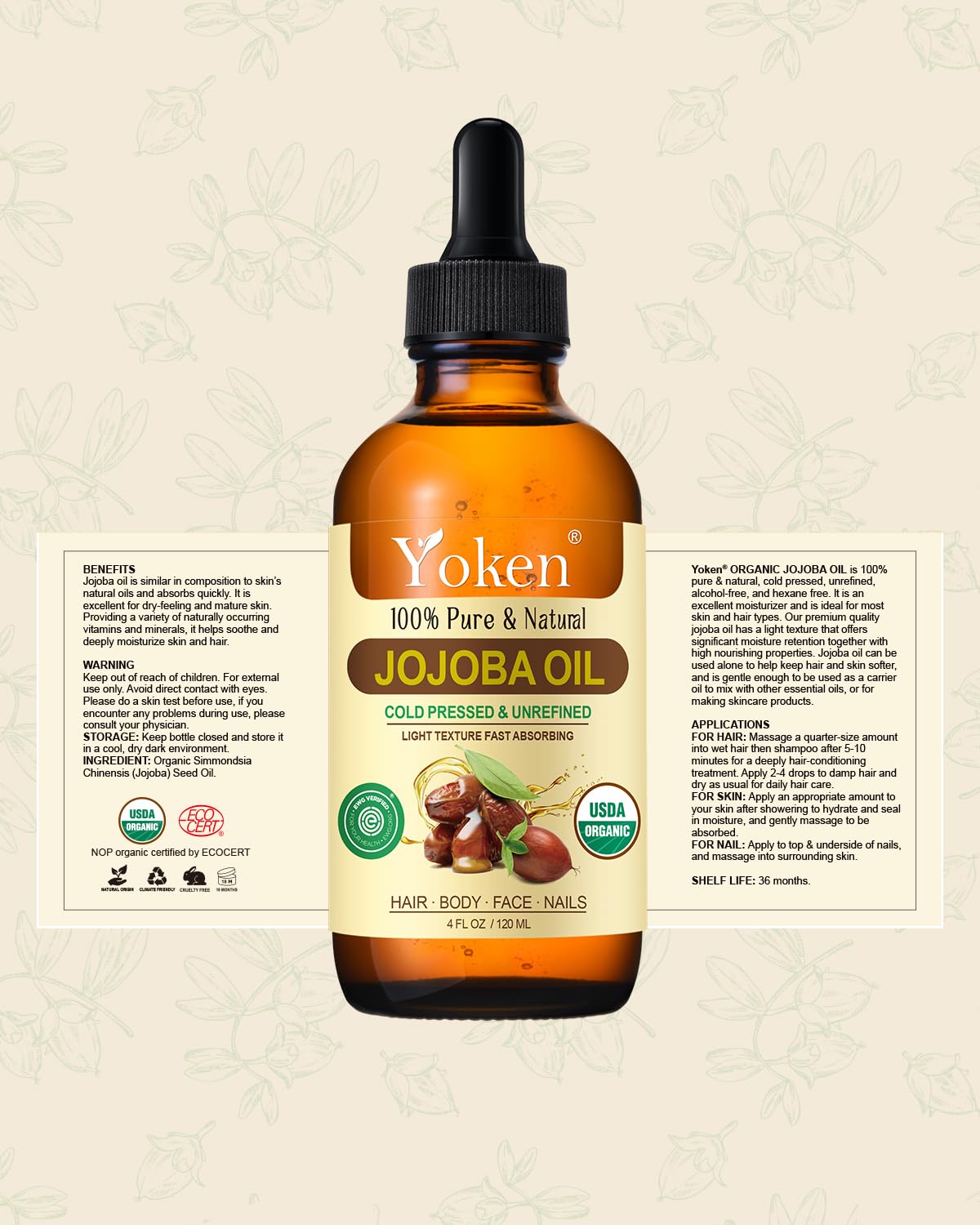 Yoken Organic Jojoba Oil 4oz with texture on skin