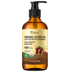 Yoken Organic Jojoba Oil 8oz amber glass bottle front view