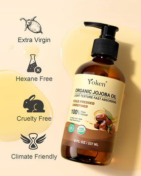 Yoken Organic Jojoba Oil in a beauty routine setting