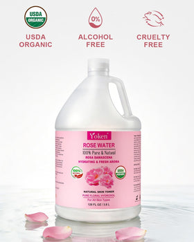 Yoken Organic Rose Water 128oz bottle side view