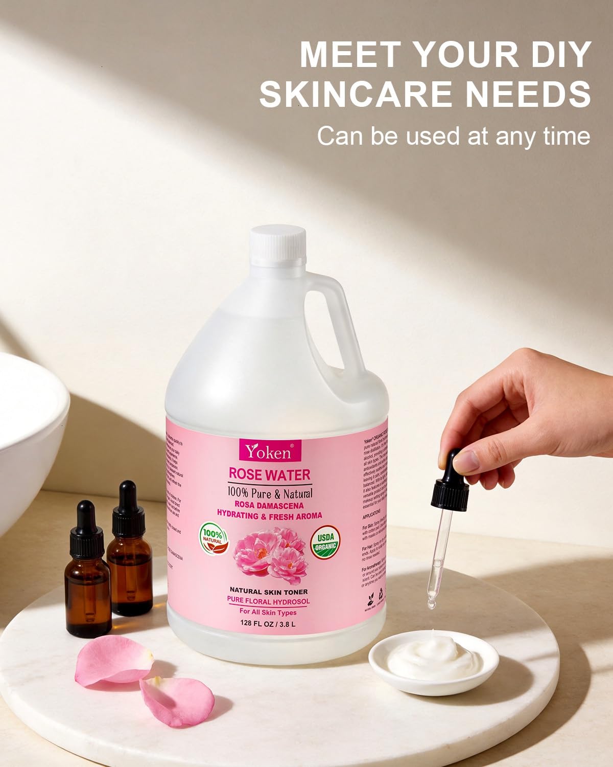 Yoken Organic Rose Water 128oz in a bathroom setting