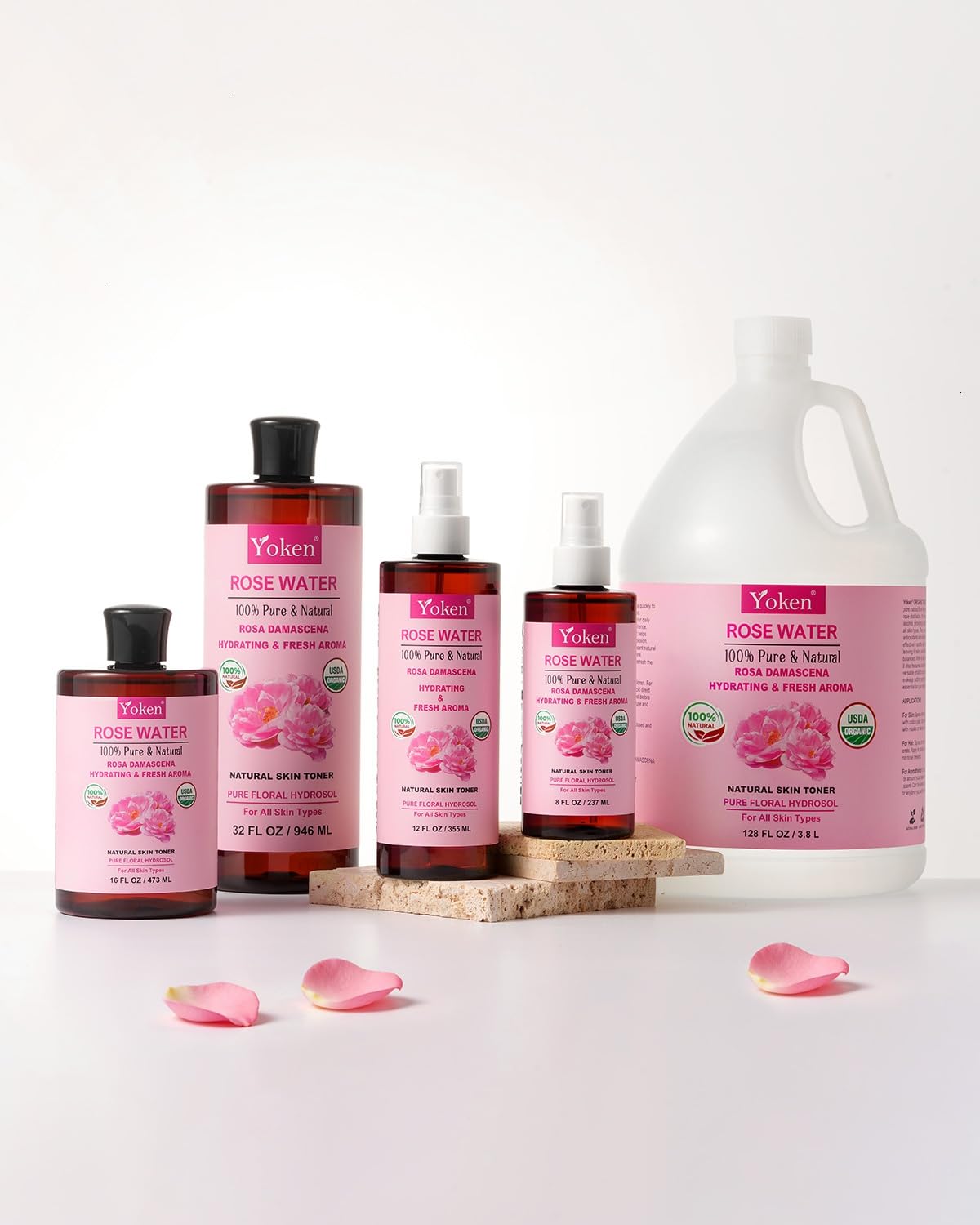 Yoken Organic Rose Water 128oz with fresh roses