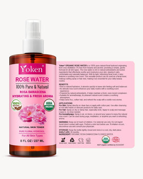 Yoken Organic Rose Water Spray 8oz packaging details