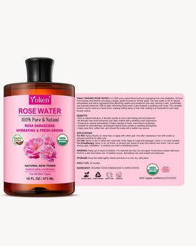 Yoken Organic Rose Water Toner 16oz with skincare products