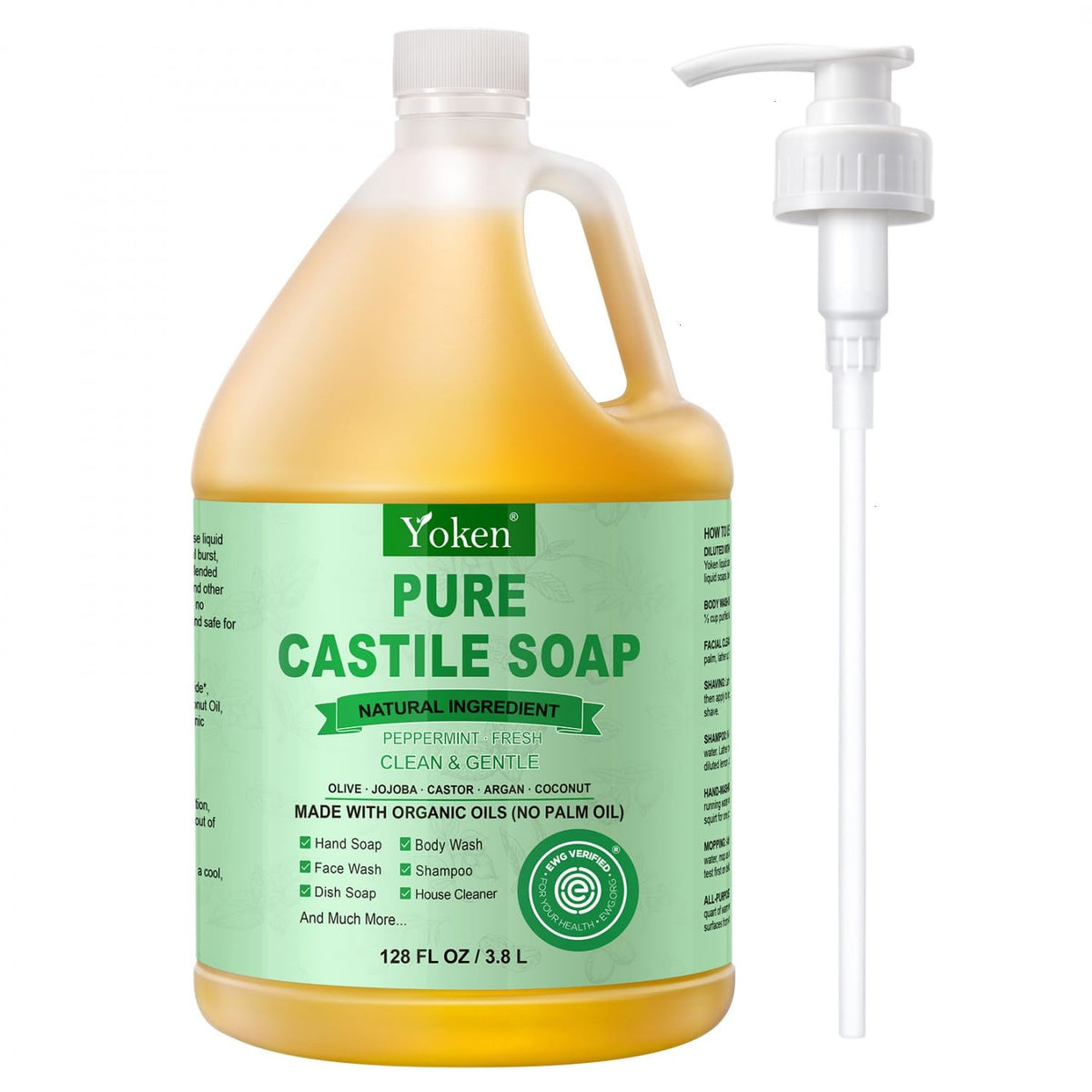 Yoken Peppermint Castile Soap 1 Gallon front view