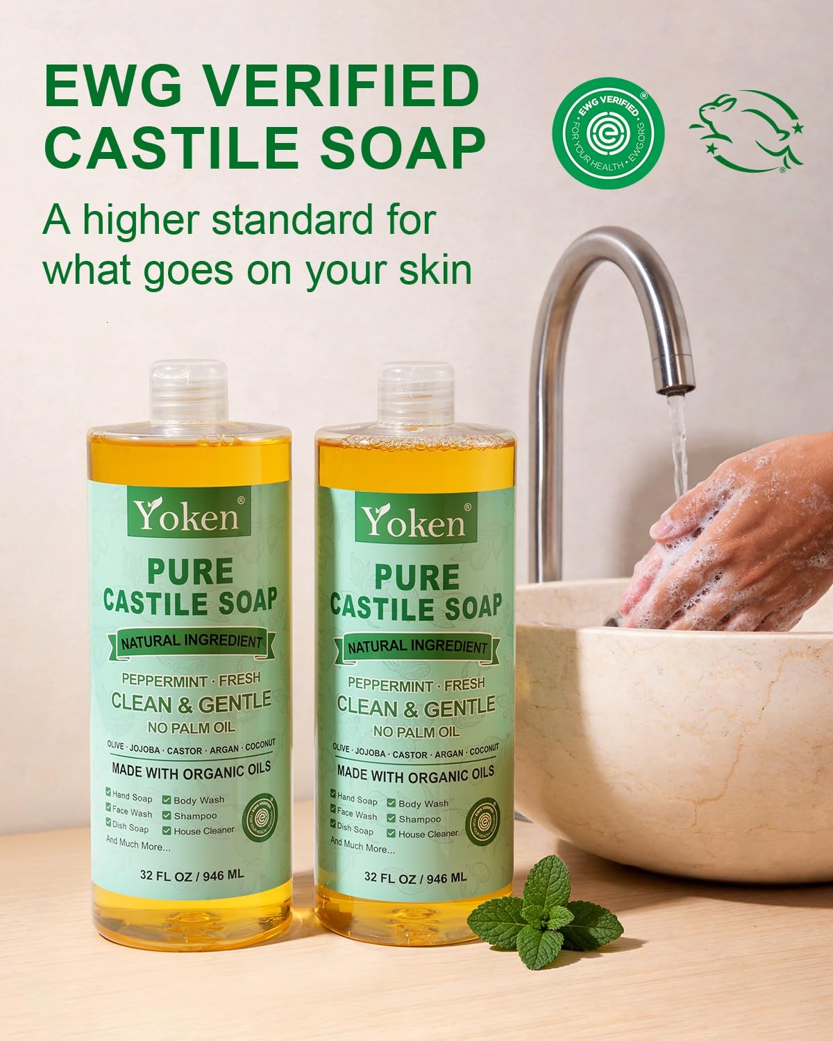 Yoken Peppermint Castile Soap 32oz back view
