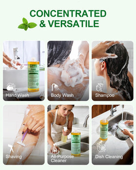 Yoken Peppermint Castile Soap 32oz displayed with fresh peppermint leaves