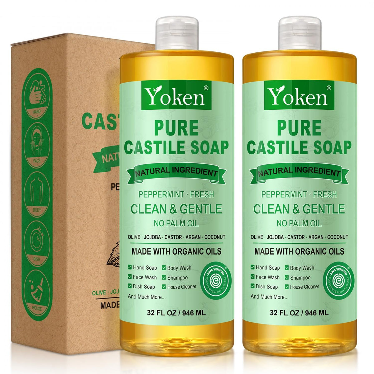 Yoken Peppermint Castile Soap 32oz front view