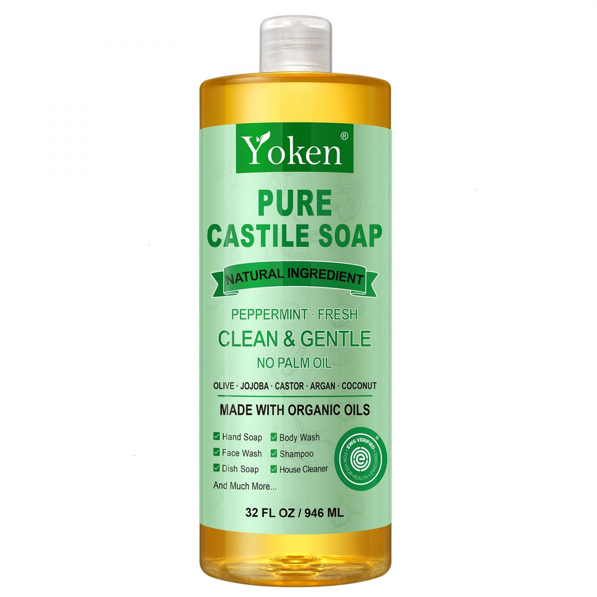 Yoken Peppermint Castile Soap 32oz in a kitchen sink environment