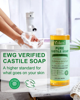 Yoken Peppermint Castile Soap 32oz side view showing bottle design