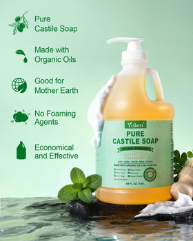 Yoken Peppermint Castile Soap 64oz back view showing ingredients